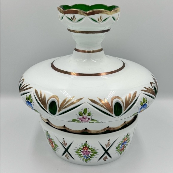 Bohemian Overlay Czech Moser Glass Cut To Green Decor